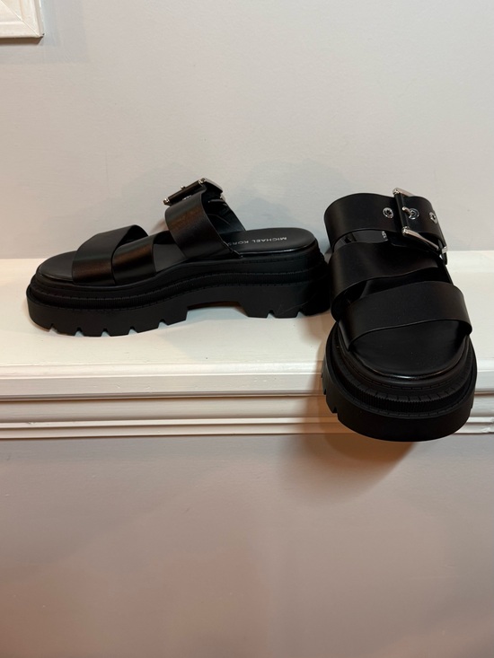 Michael Kors Shoes - Michael Kors Black Lug-Sole Double Strap Slide Sandals